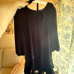 Elegant Black Velvet LOFT Godet Mini Dress